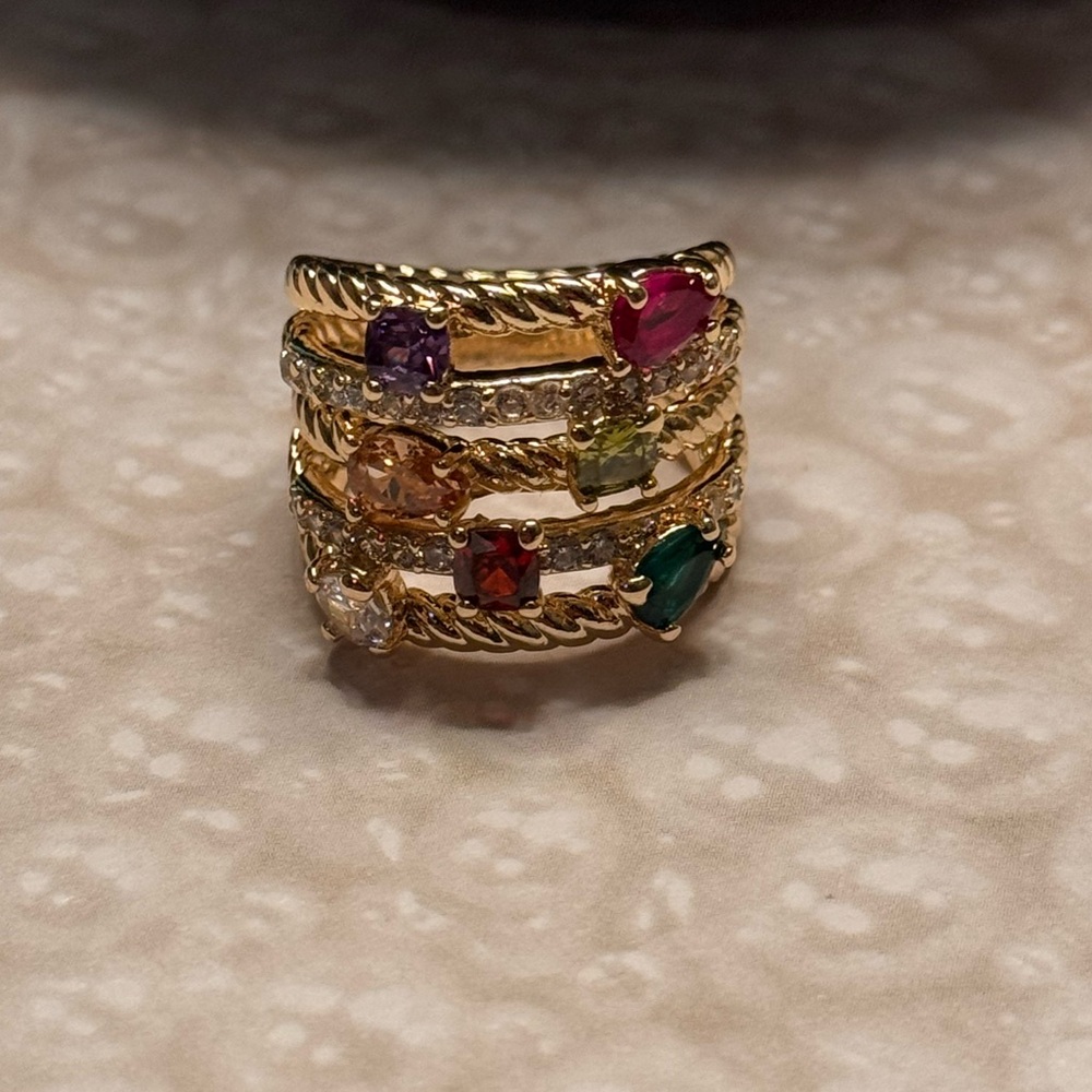 Elegant Multi-Color Gemstone Gold Ring
